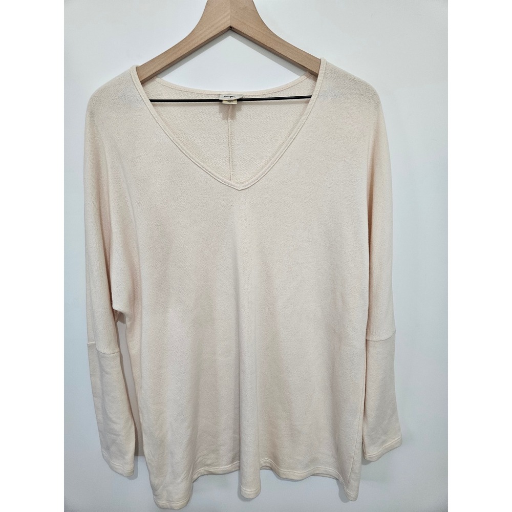 Daytrip Womens Cream V-Neck Long Sleeve Textured Knit Pullover Top Large Buckle